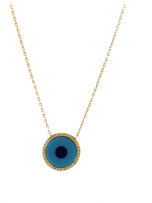 Turquoise, Diamond & Gold Evil Eye Necklace