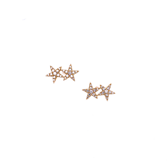 Diamond & Gold Double Star Stud Earrings