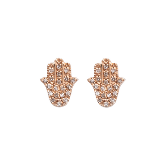 Diamond & Rose Gold Hamsa Stud Earrings