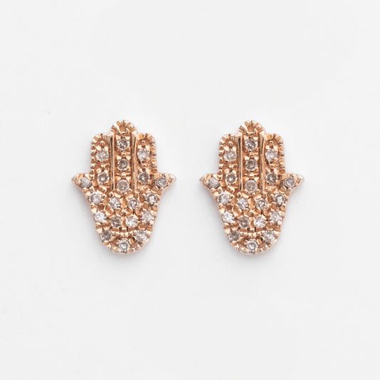 Diamond & Rose Gold Hamsa Stud Earrings