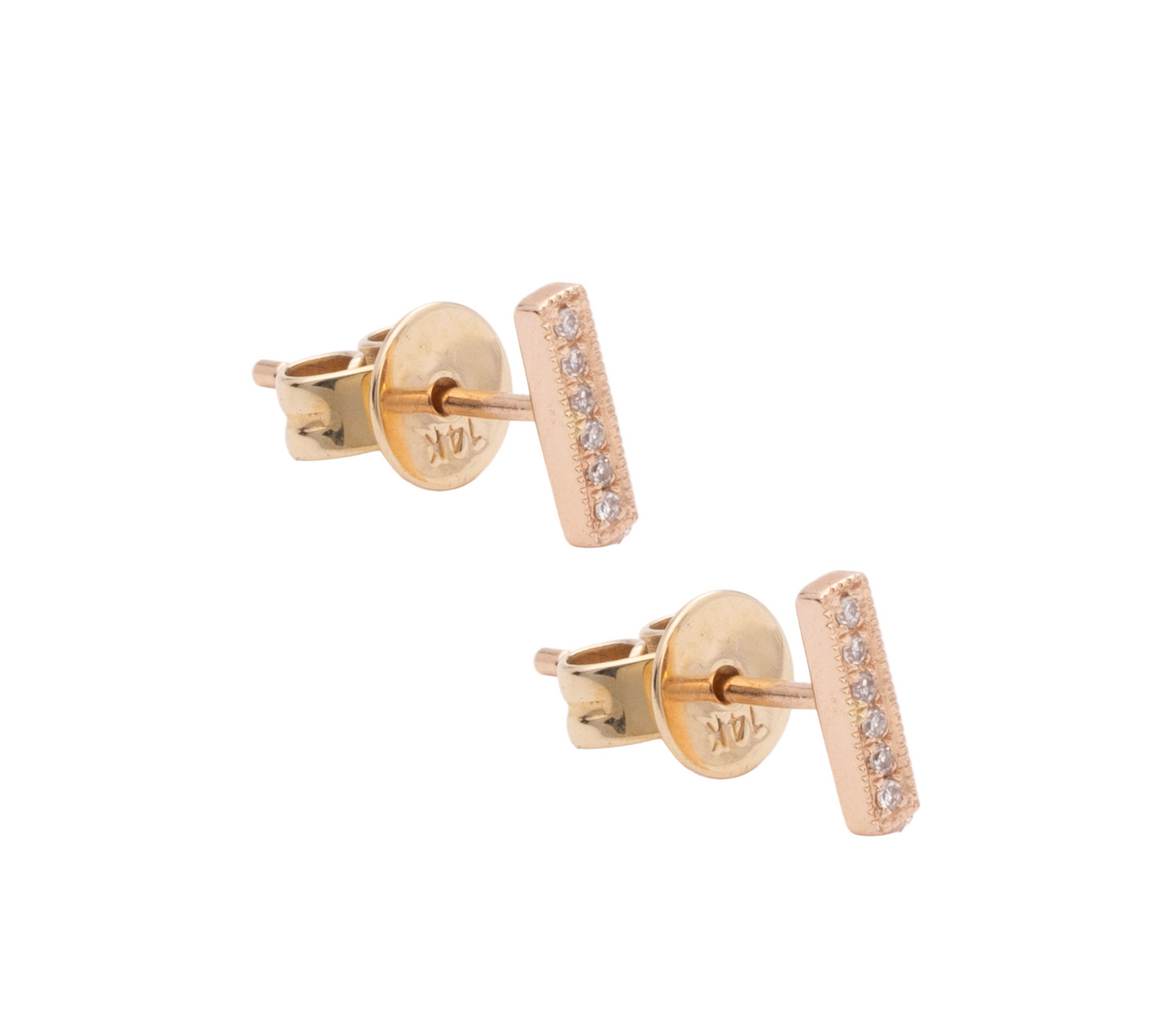 Diamond & Rose Gold Mini Pave Bar Stud Earrings