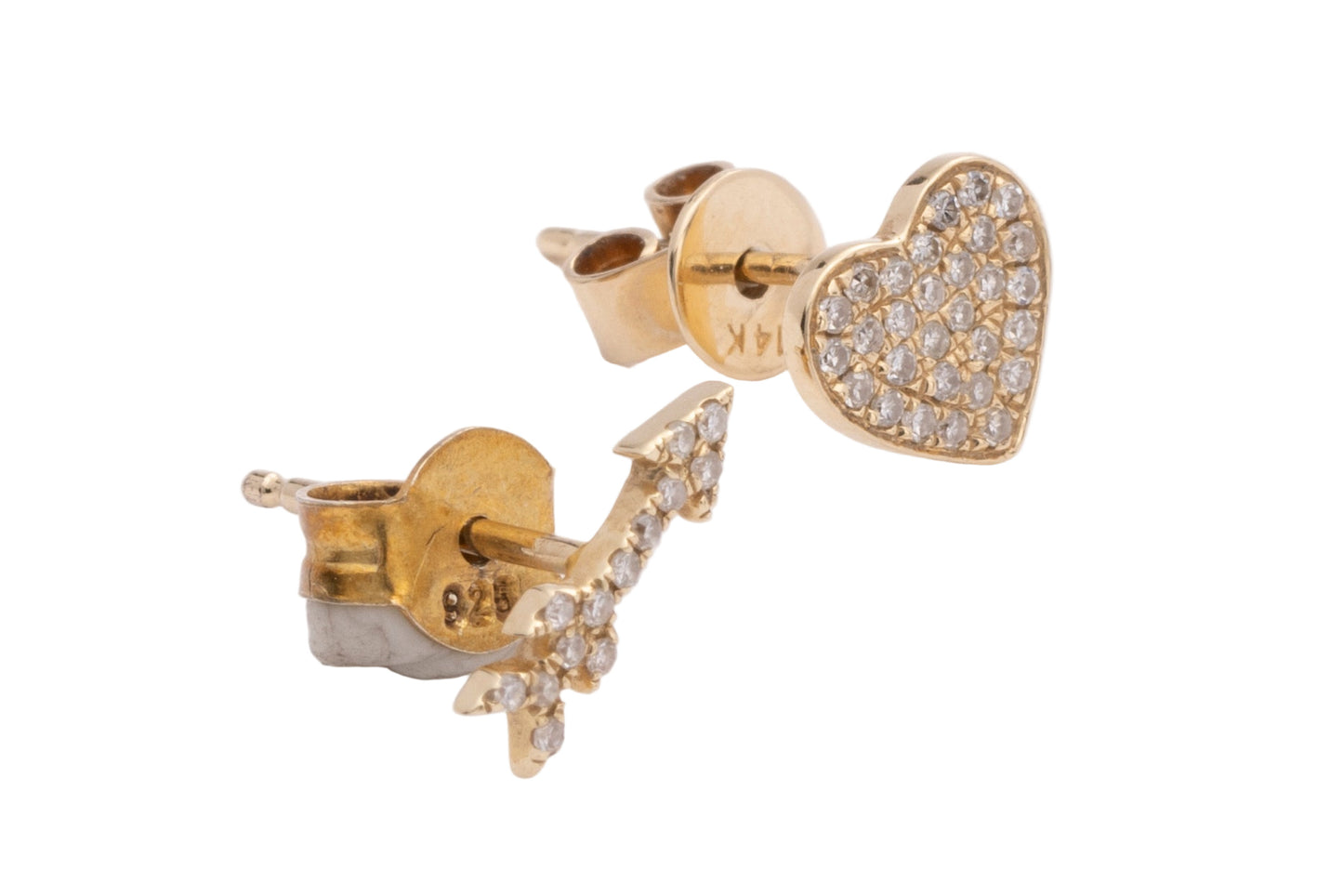 Gold & Diamond Heart & Arrow Stud Earrings