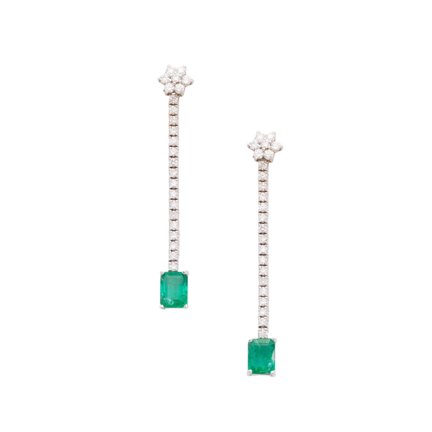 Diamond, White Gold & Emerald Earrings