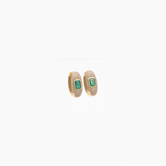 Diamond, Gold & Emerald Huggie Earrings