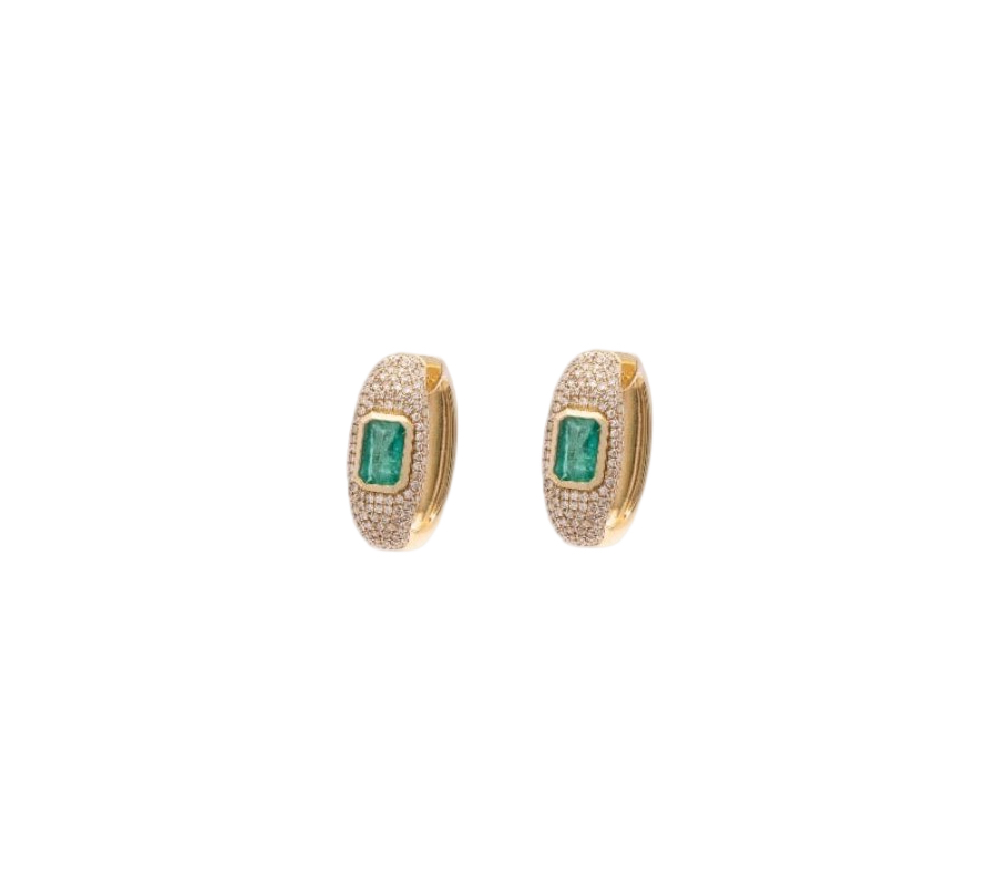 Diamond, Gold & Emerald Huggie Earrings
