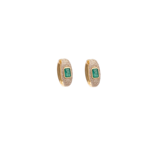 Diamond, Gold & Emerald Huggie Earrings