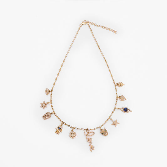 Diamond & Gold Multi-Charm Necklace