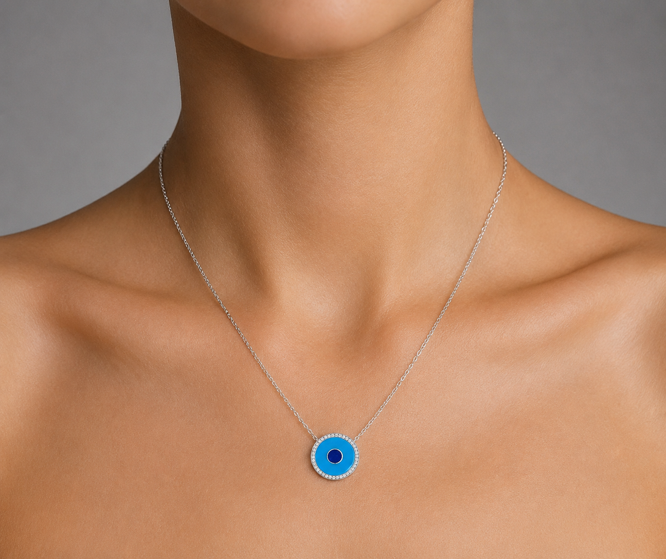 Turquoise, Diamond & White Gold Evil Eye Necklace