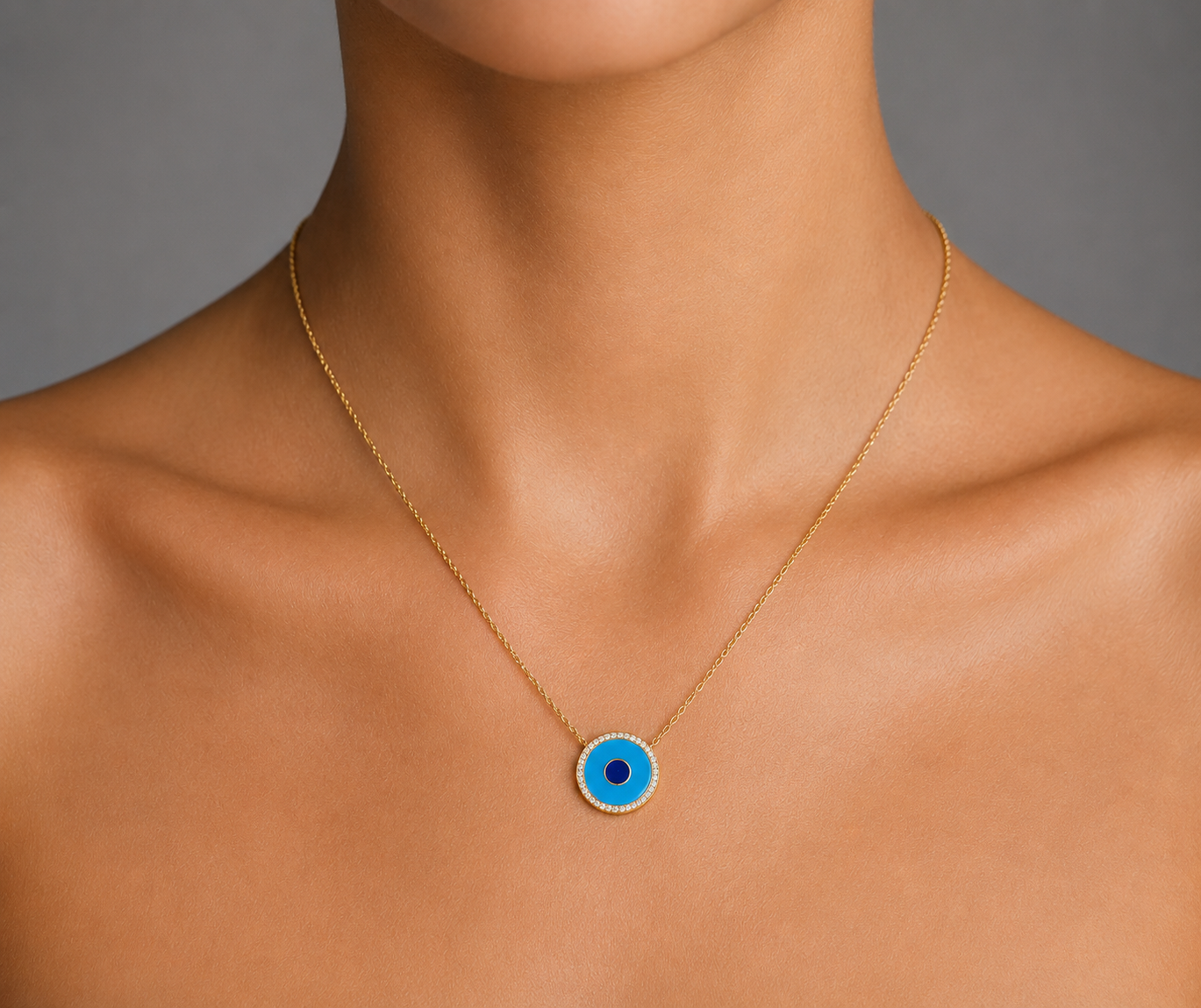 Turquoise, Diamond & Gold Evil Eye Necklace