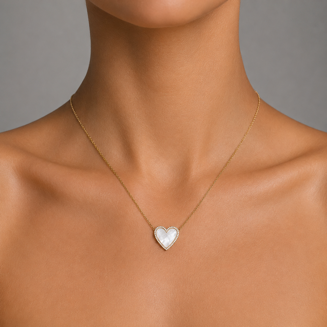 Mother of Pearl, Diamond & Gold Heart Necklace