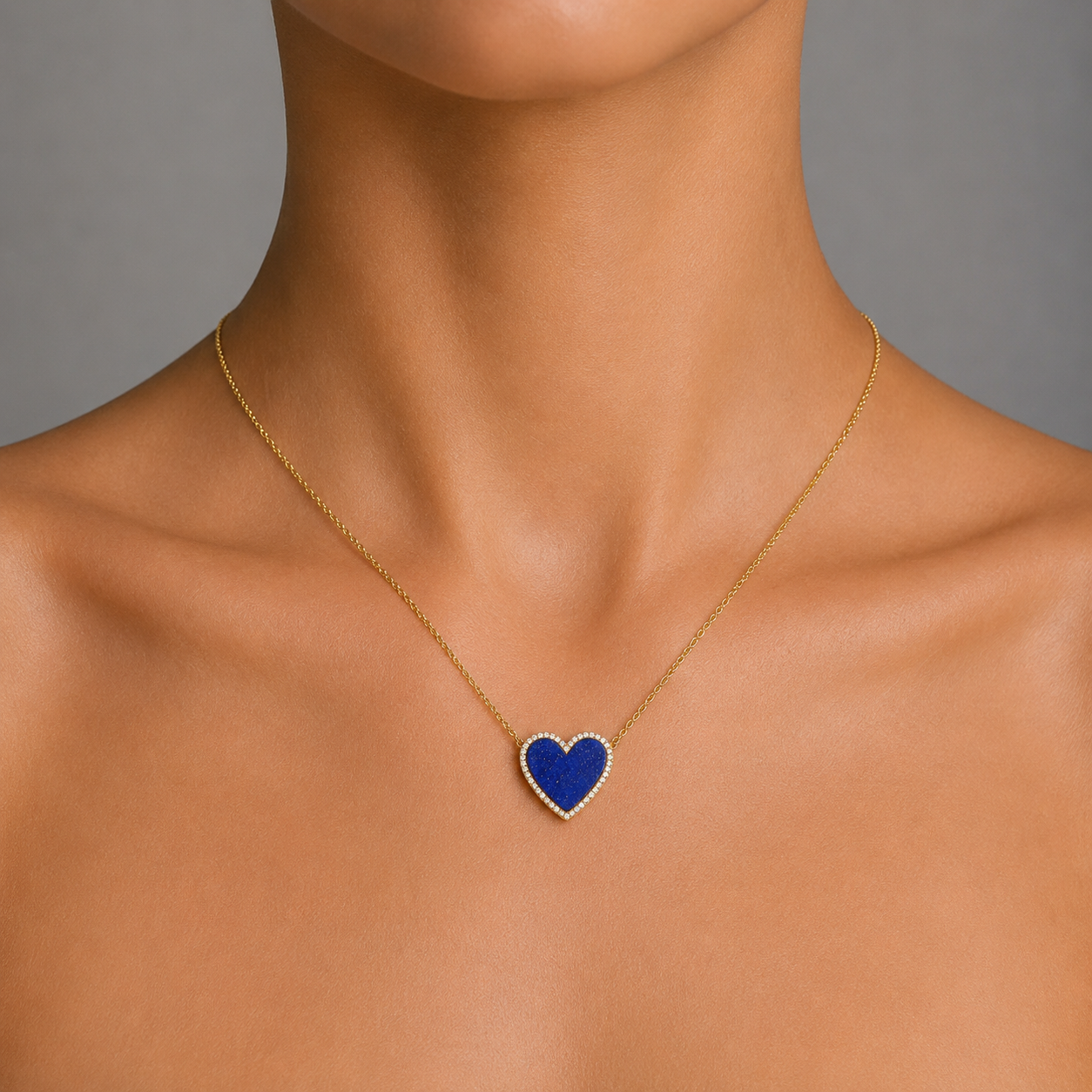 Lapis Lazuli, Diamond & Gold Heart Necklace