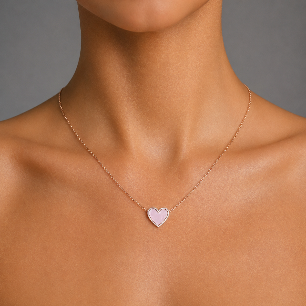 Pink Pearl, Diamond & Gold Heart Necklace
