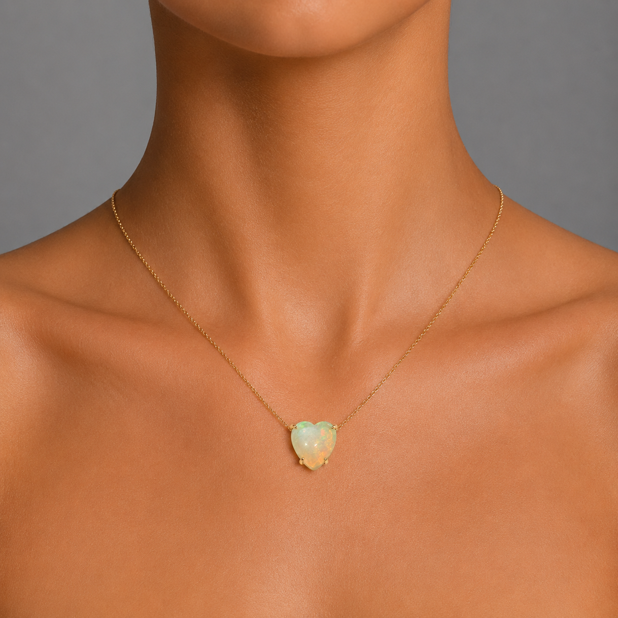 Opal Heart Gold Necklace