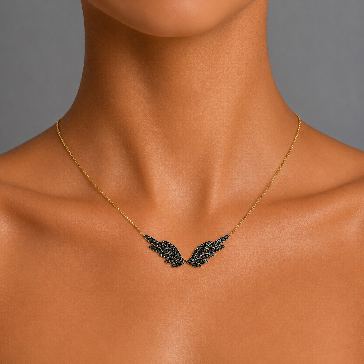 Black Diamond & Gold Wing Necklace