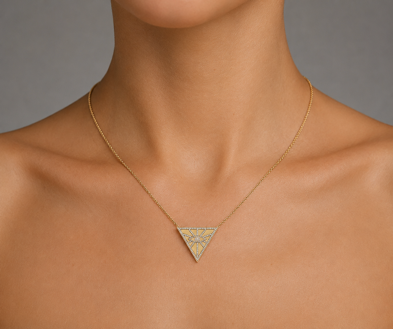 Diamond & Gold Evil Eye Pyramid Necklace