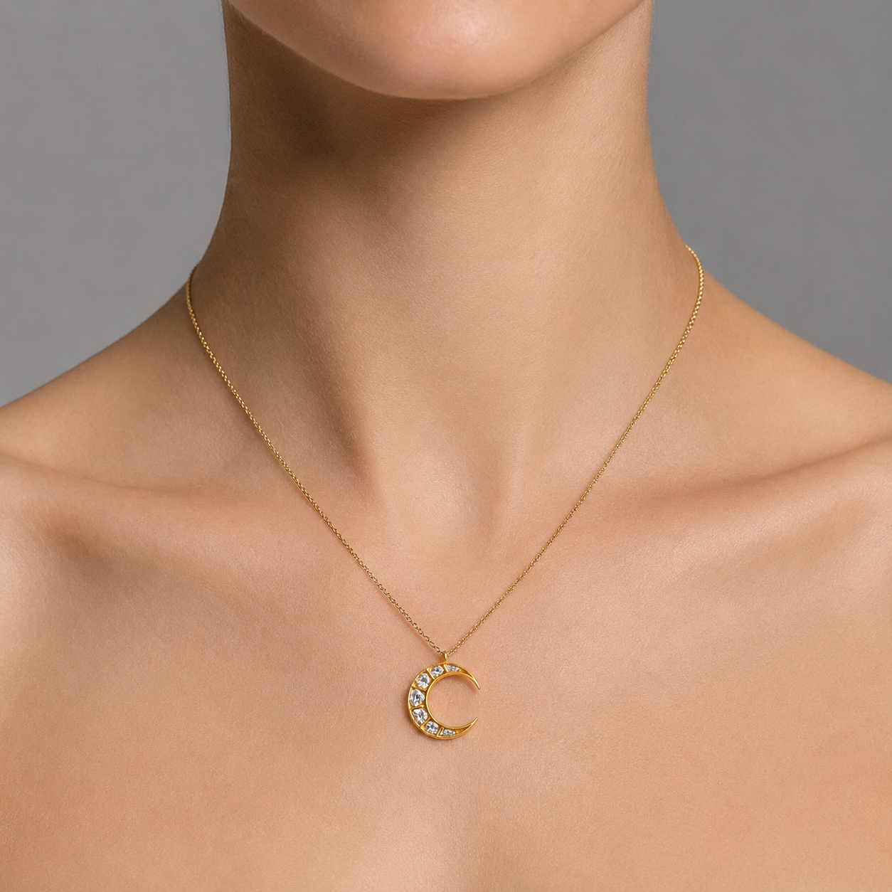 Gold & Diamond Crescent Moon Necklace