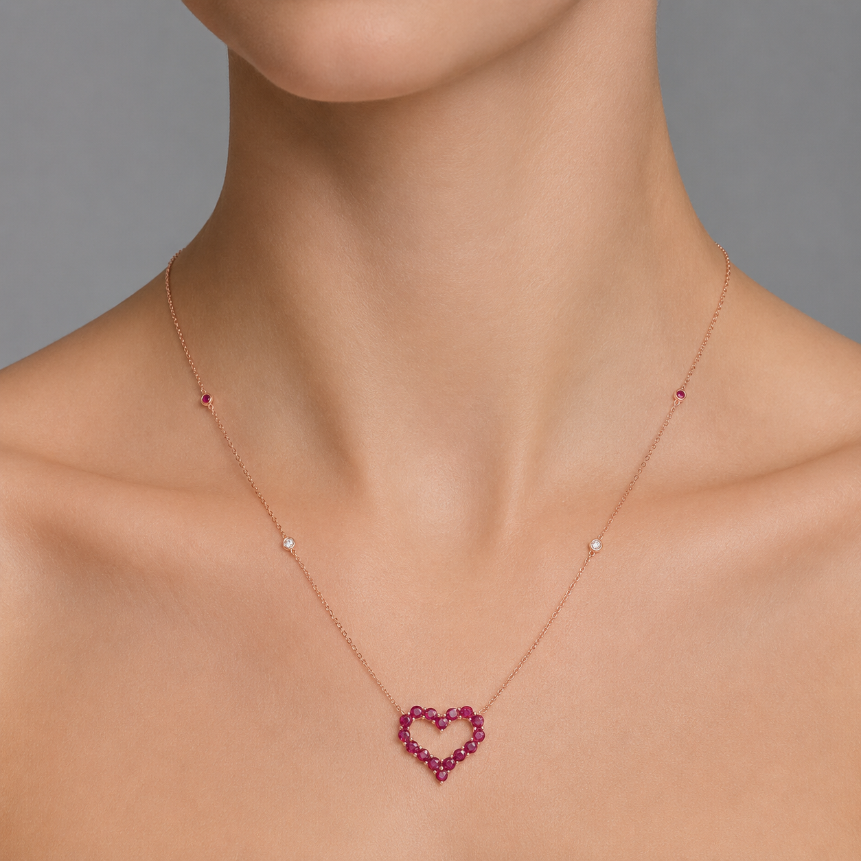 Ruby, Diamond & Rose Gold Heart Necklace
