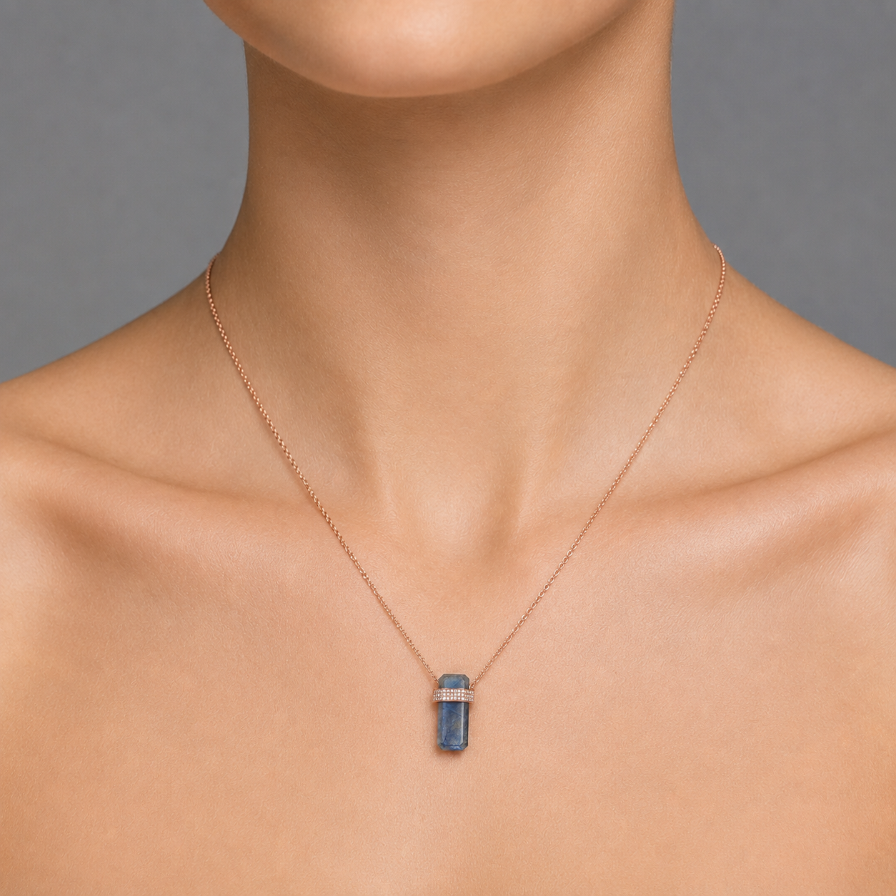 Labradorite, Diamond & Rose Gold Necklace