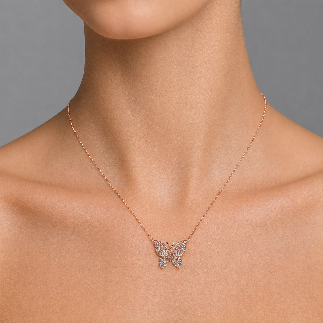 Diamond & Rose Gold Butterfly Necklace