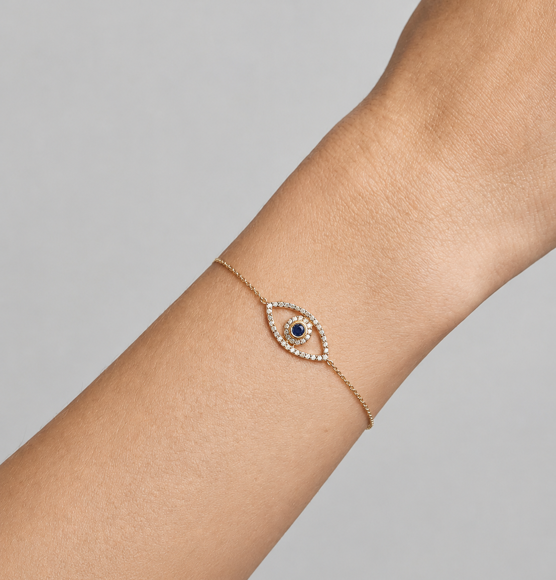 Diamond & Gold with Blue Sapphire Evil Eye Bracelet