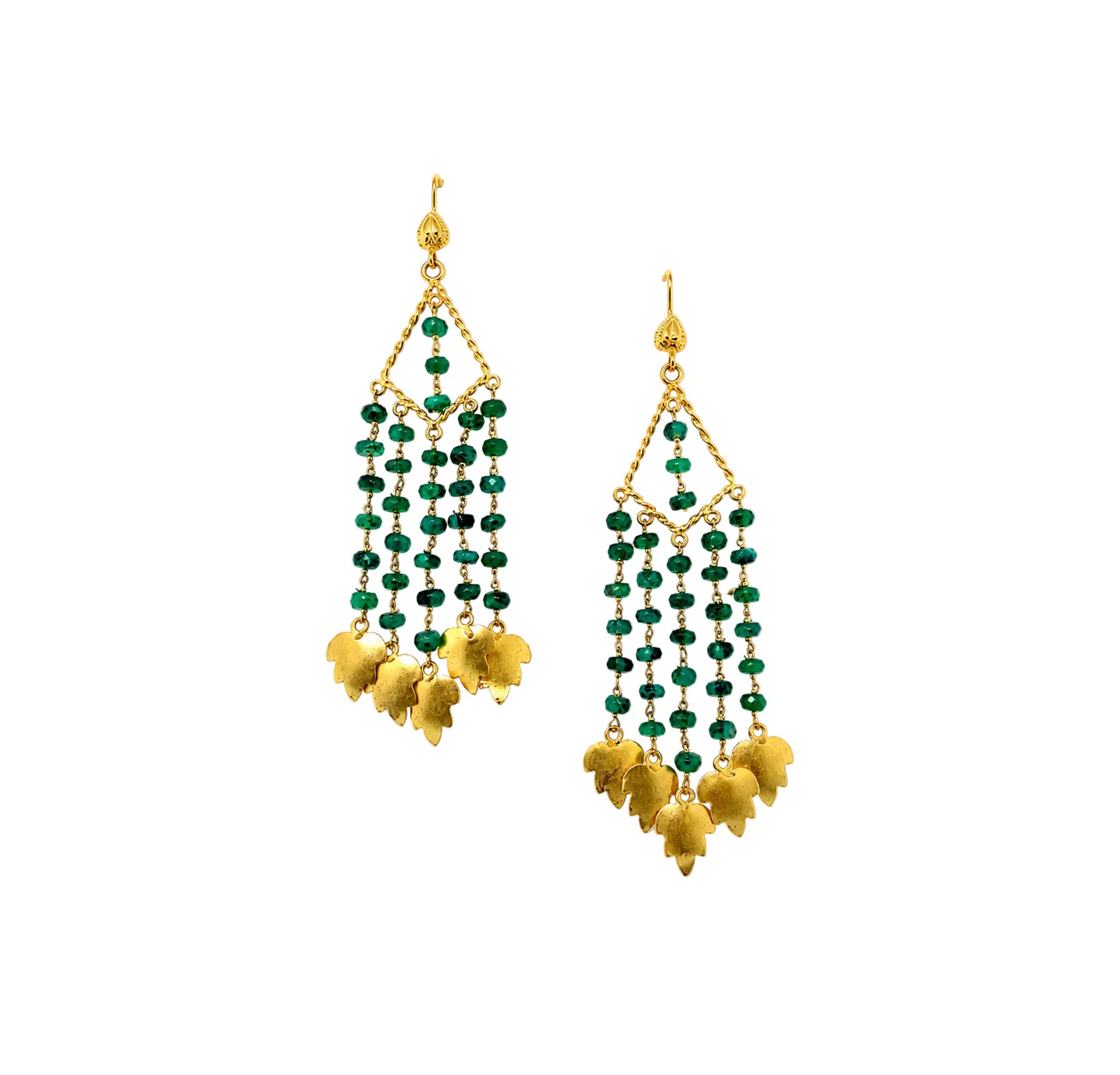 Emerald Chandelier Drop & Gold Leaf Earrings