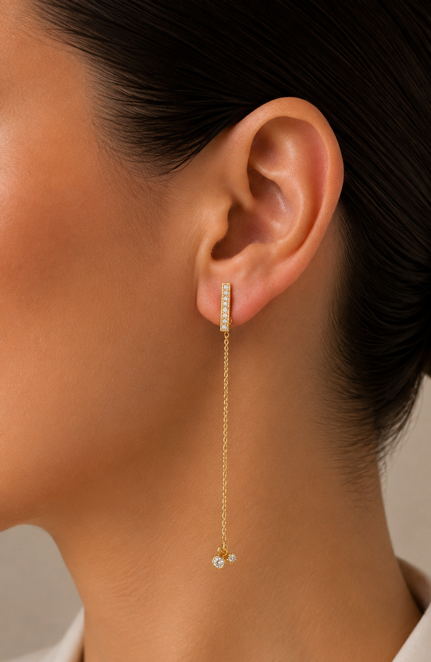 Diamond & Gold Bar Chain Earrings
