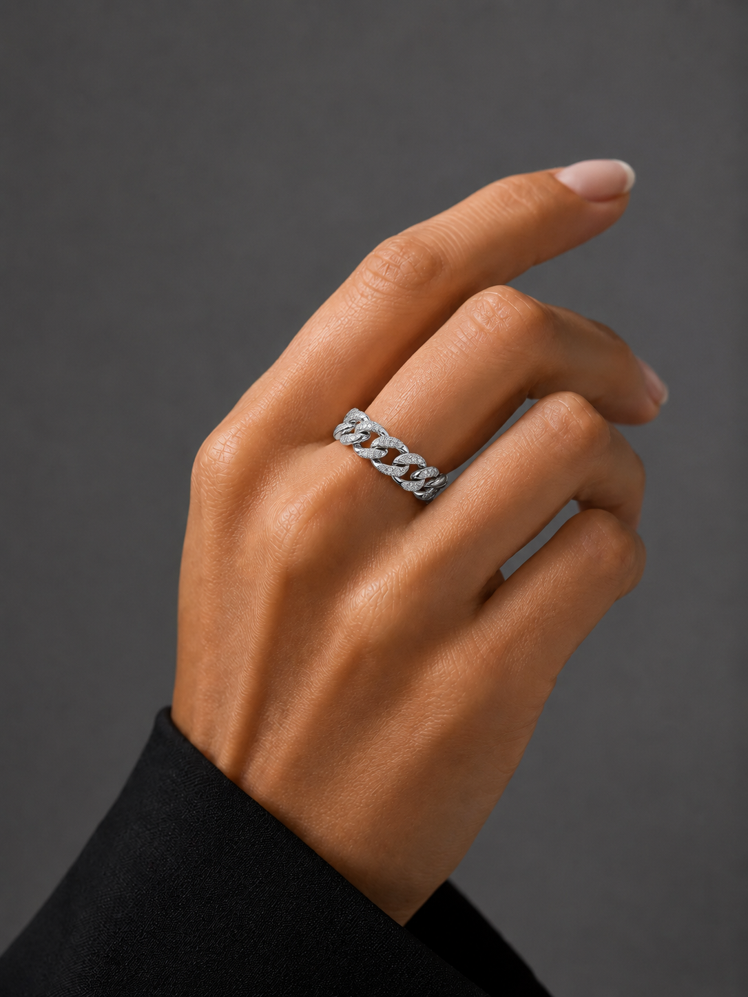 Diamond & White Gold Cuban Chain Ring