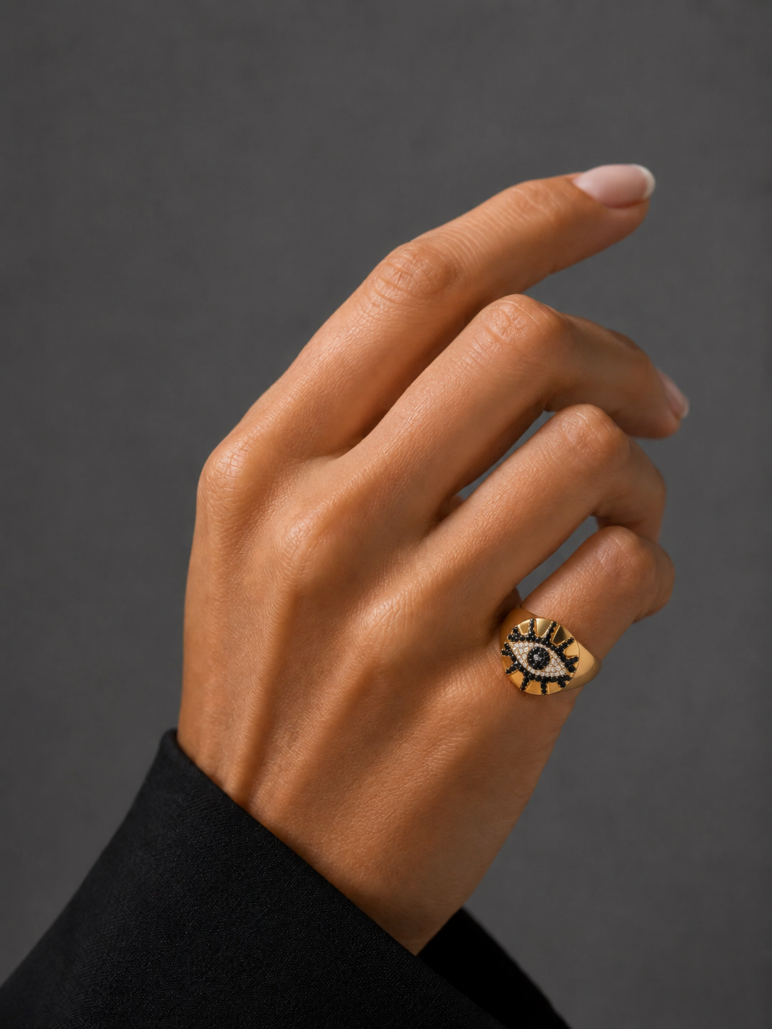 Diamond & Gold Evil Eye Pinky Ring