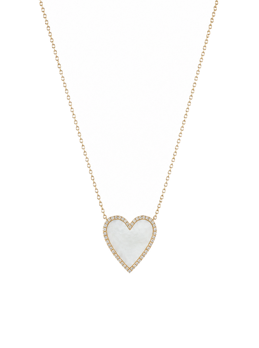 Mother of Pearl, Diamond & Gold Heart Necklace