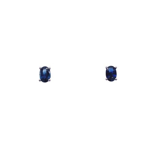 Blue Sapphire & White Gold Oval Stud Earrings