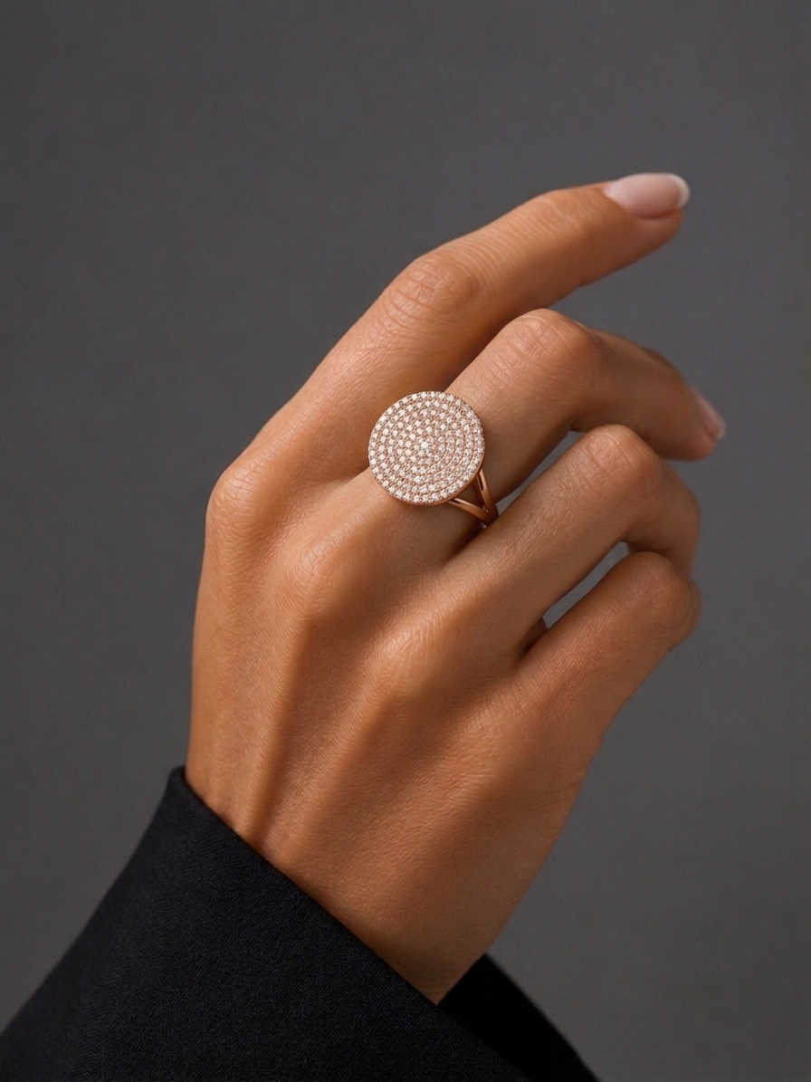 Diamond & Rose Gold Circle Pave Ring