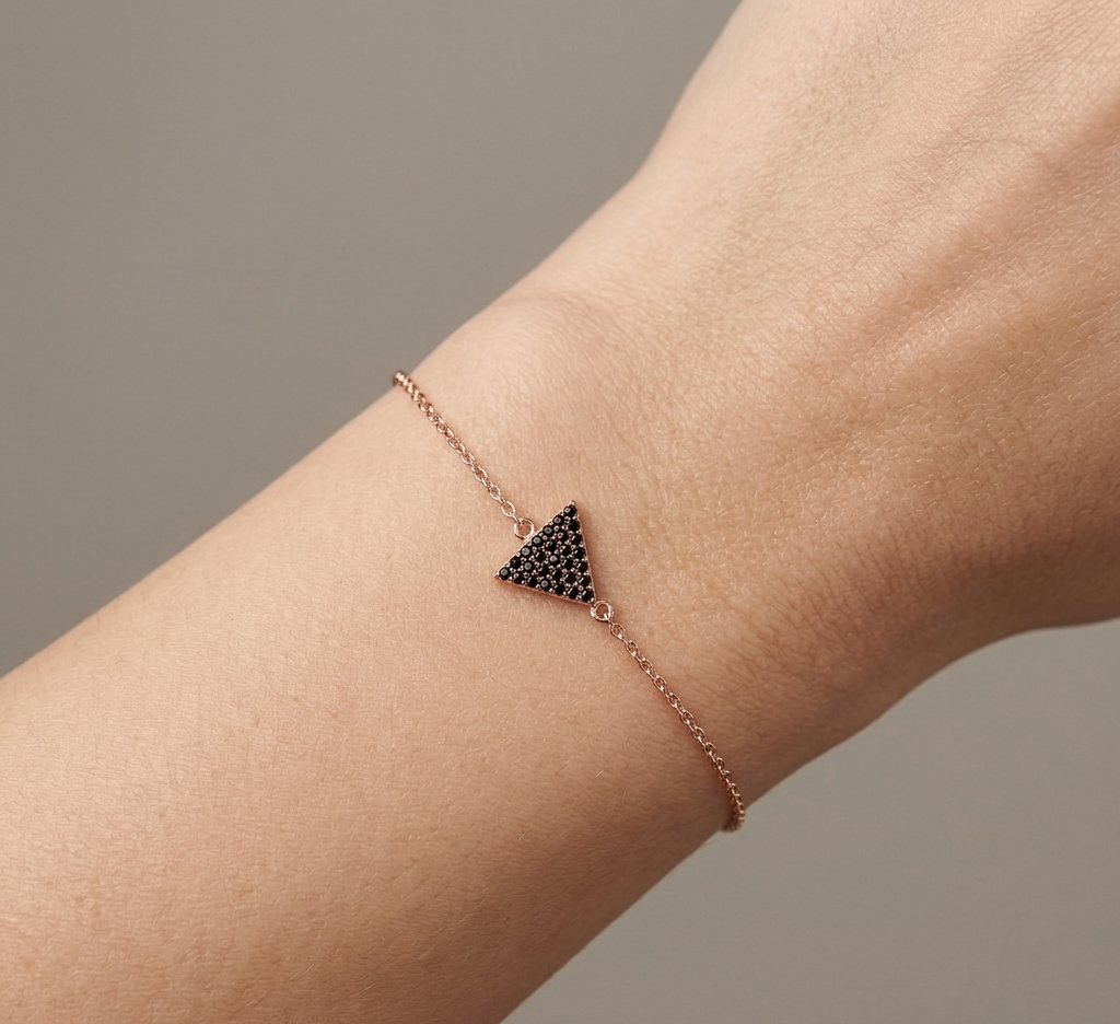 Black Diamond & Rose Gold Triangle Bracelet