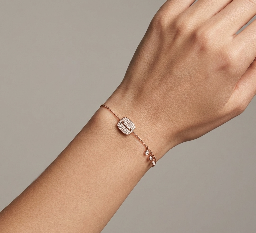 Diamond & Rose Gold Pave Station Bracelet