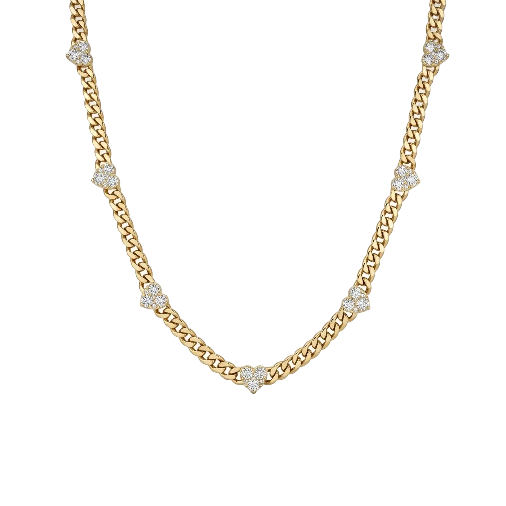 Gold & Diamond Heart Link Necklace