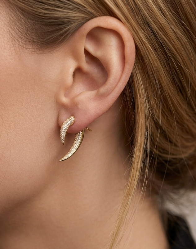 Diamond & Yellow Gold Horn Earrings