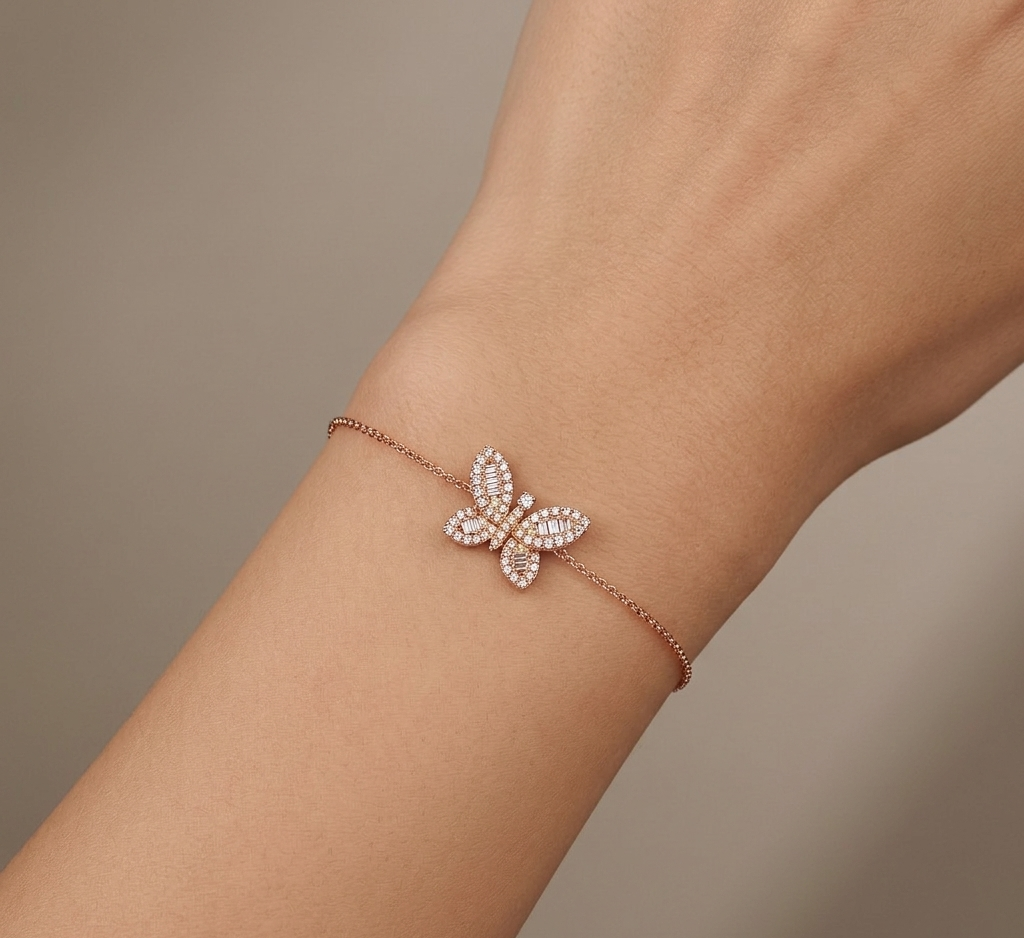 Diamond & Rose Gold Butterfly Bracelet