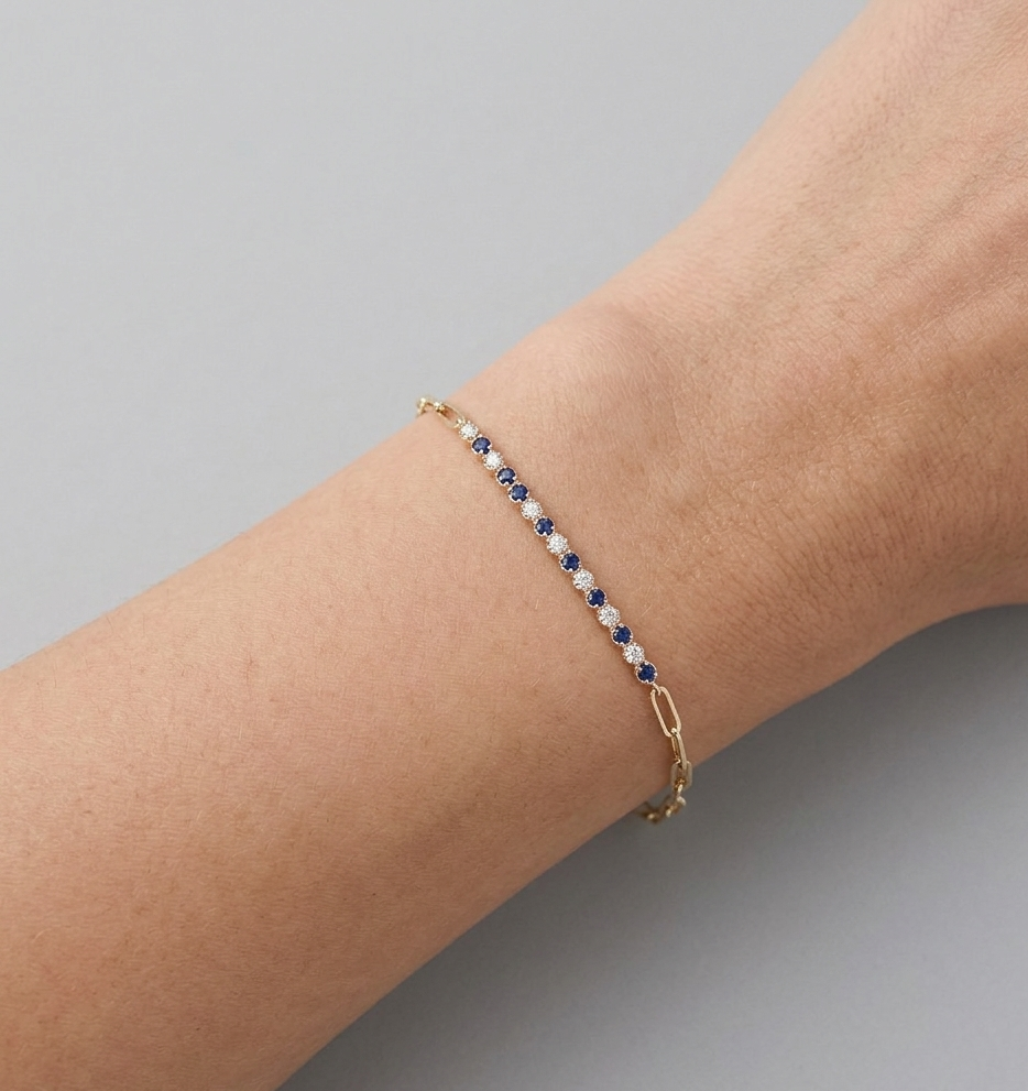 Diamond, Blue Sapphire & Gold Link Bracelet