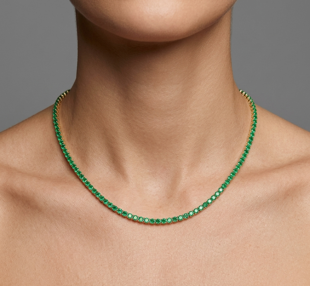 Emerald & Gold Tennis Necklace