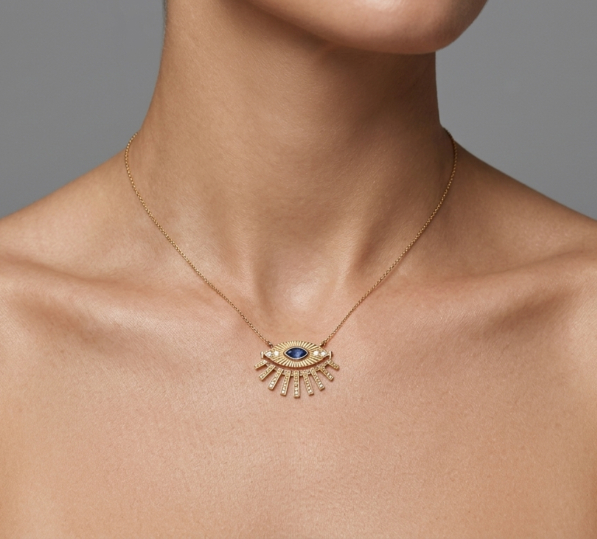 Blue Sapphire, Diamond & Gold Evil Eye Necklace