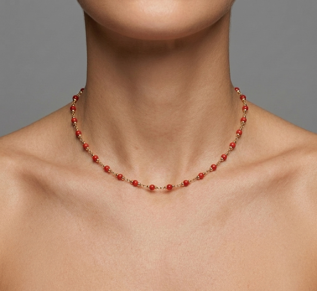 Coral & Gold Station Necklace