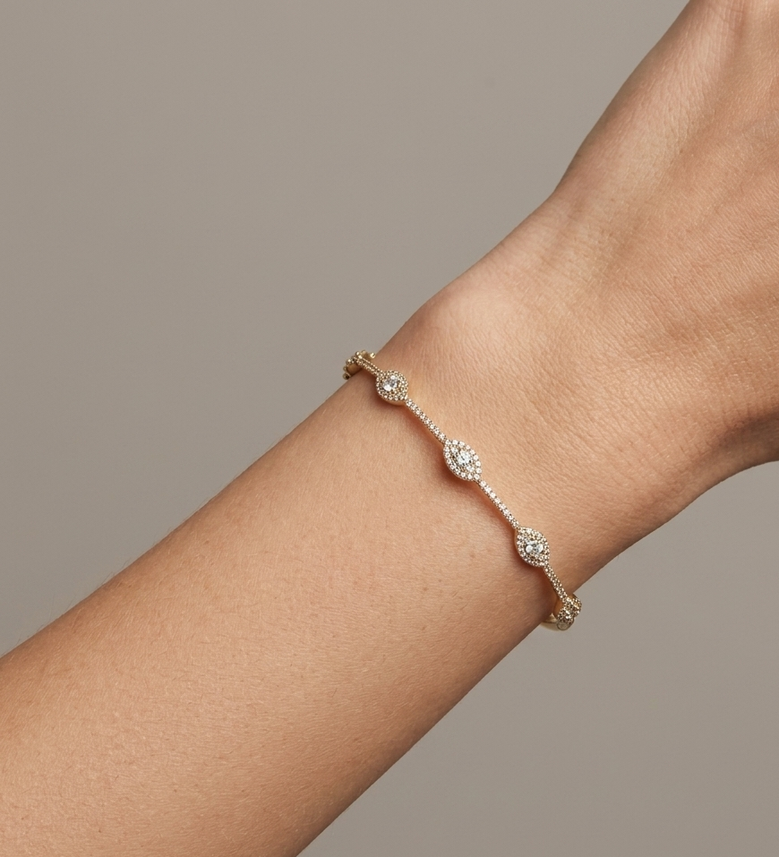Diamond & Gold Evil Eye Cuff Bracelet