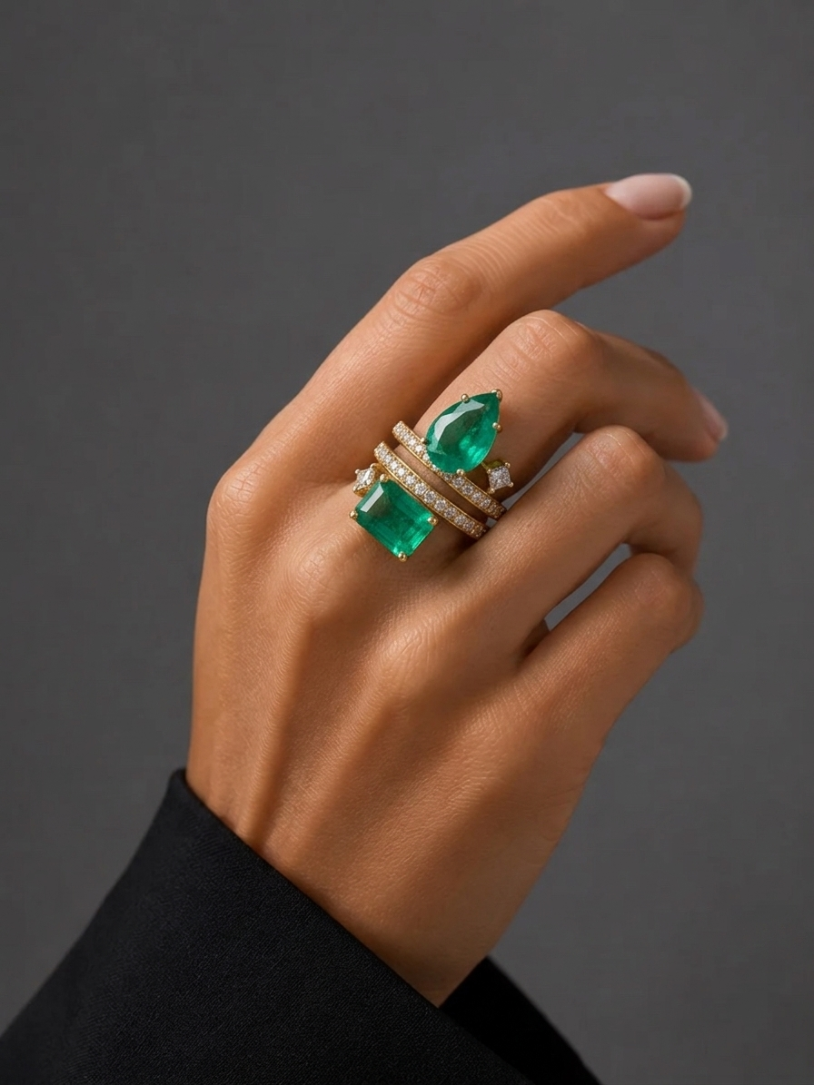 Diamond & Colombia Emerald Gold Ring
