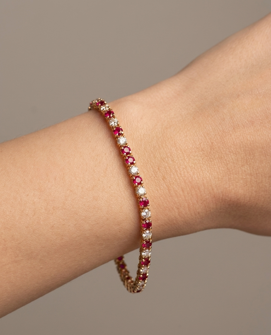 Diamond & Ruby Rose Gold Tennis Bracelet