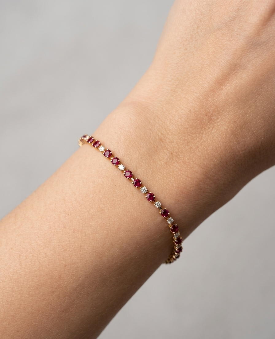 Diamond & Ruby Station Rose Gold Bracelet