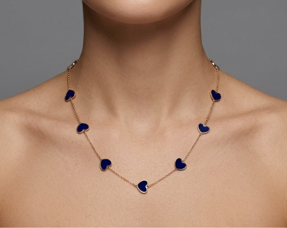Lapis Lazuli  & Gold Heart Station Necklace