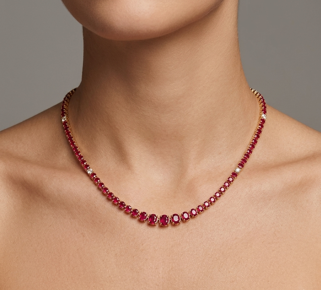 Ruby & Rose Gold Tennis Necklace