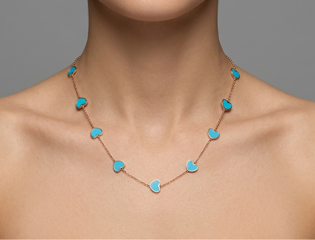 Turquoise & Gold Heart Necklace