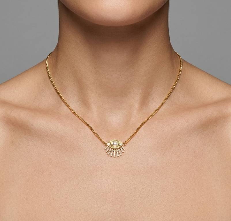 Diamond & Gold Evil Eye Necklace