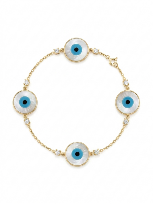Diamond, Mother of Pearl & Gold Evil Eye Bracelet