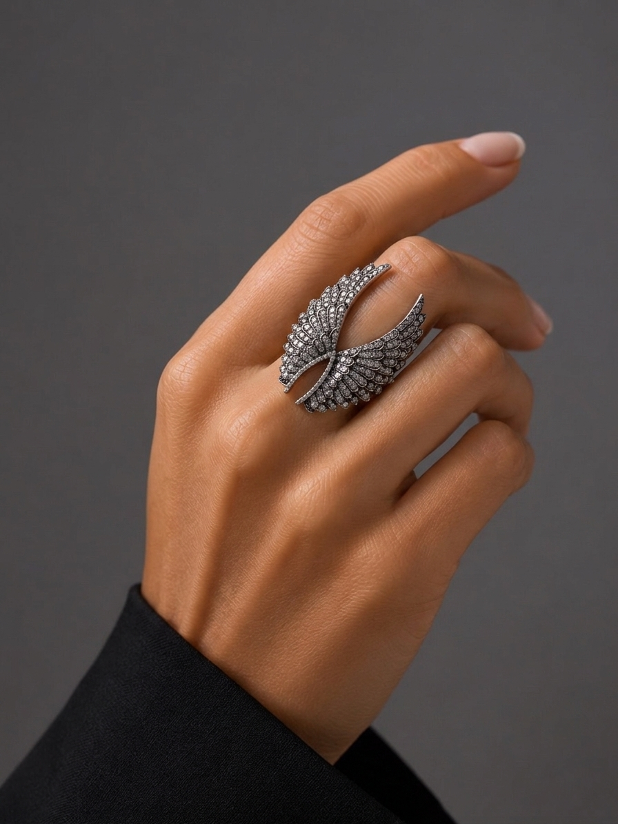 Diamond & Black Rhodium Wing Ring
